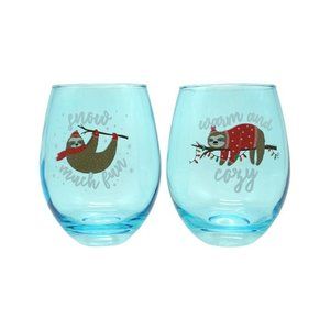 Sloth Stemless Wine Glasses Christmas WInter Holiday New in Box TMD
